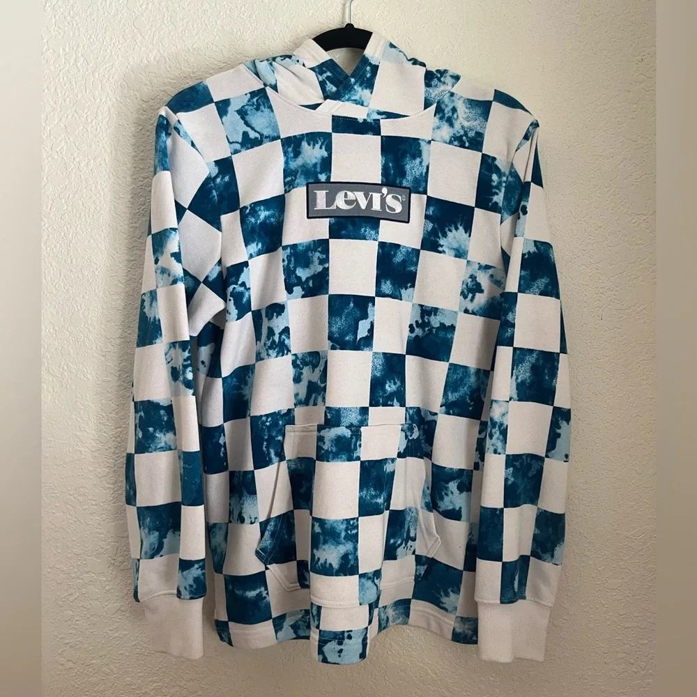 White and Blue Checkered Sweatshirt - Picture 1 of 9